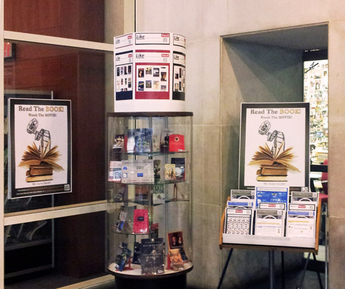 Books and movie library exhibit