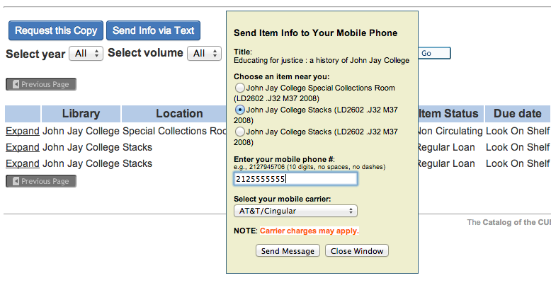 CUNY+ SMS form