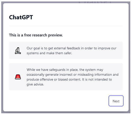 Screenshot of the ChatGPT welcome page