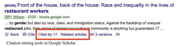 Screenshot of citation mining tools in Google Scholar