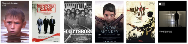 tilte screens from six Film Platform documentaries