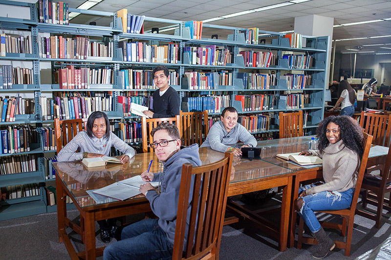 Students at large table