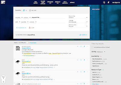 OneSearch screenshot of search results