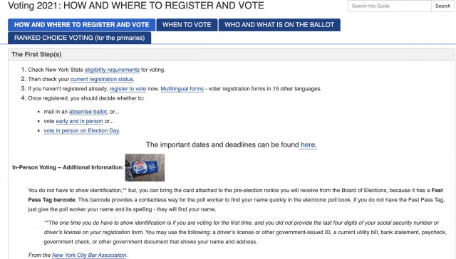 Voting Libguide Screenshot of the LibGuide